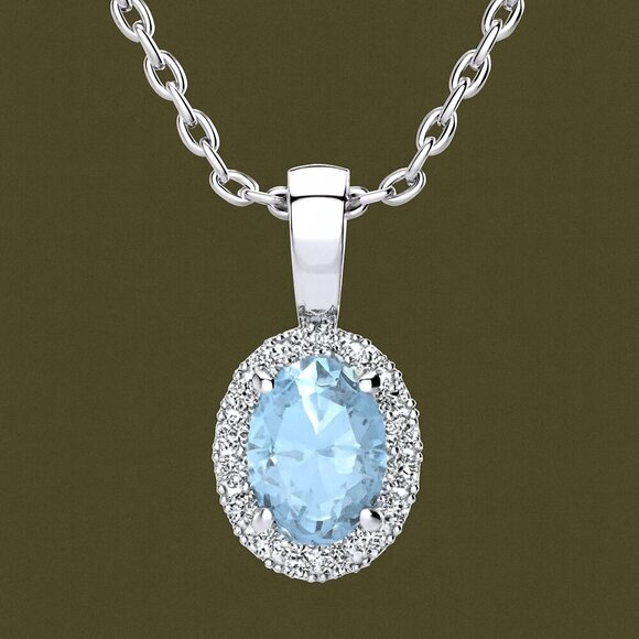 Birthstone Diamond Necklace | 1 ct Oval Gemstone .10ct Lab Grown Diamond Halo - Picture 11 of 12